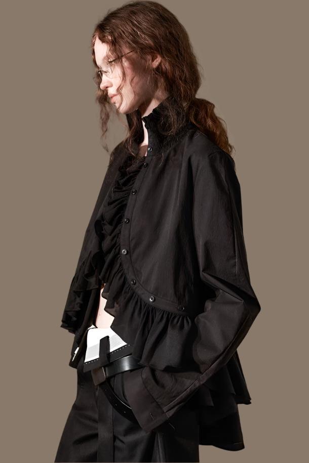 Irregular Ruffled Long Sleeve Silk Shirt