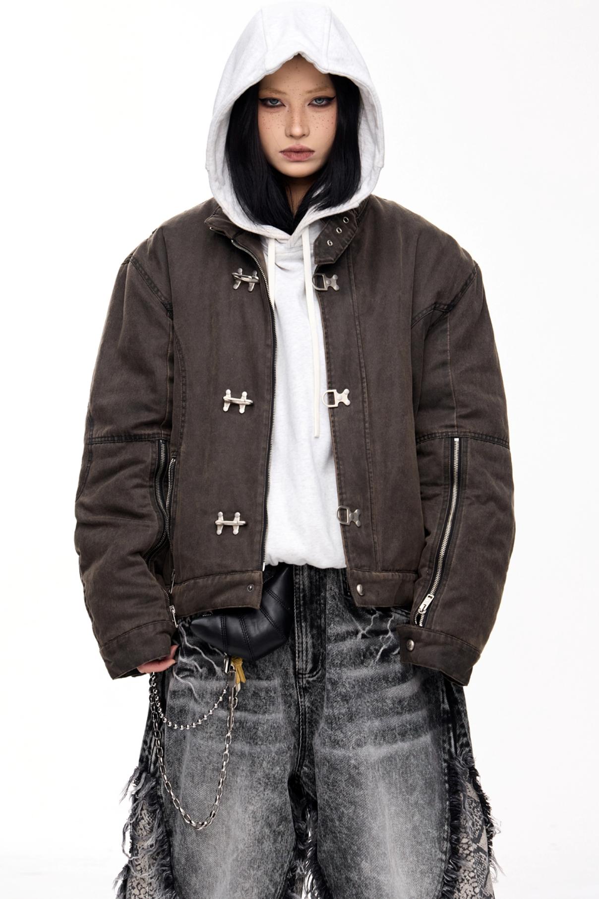 Loose Washed Airplane Buckle Jacket