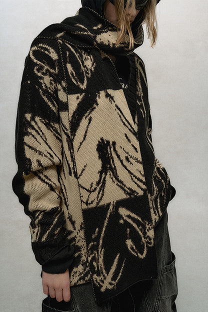 Abstract Graffiti Jacquard V-Neck Cardigan