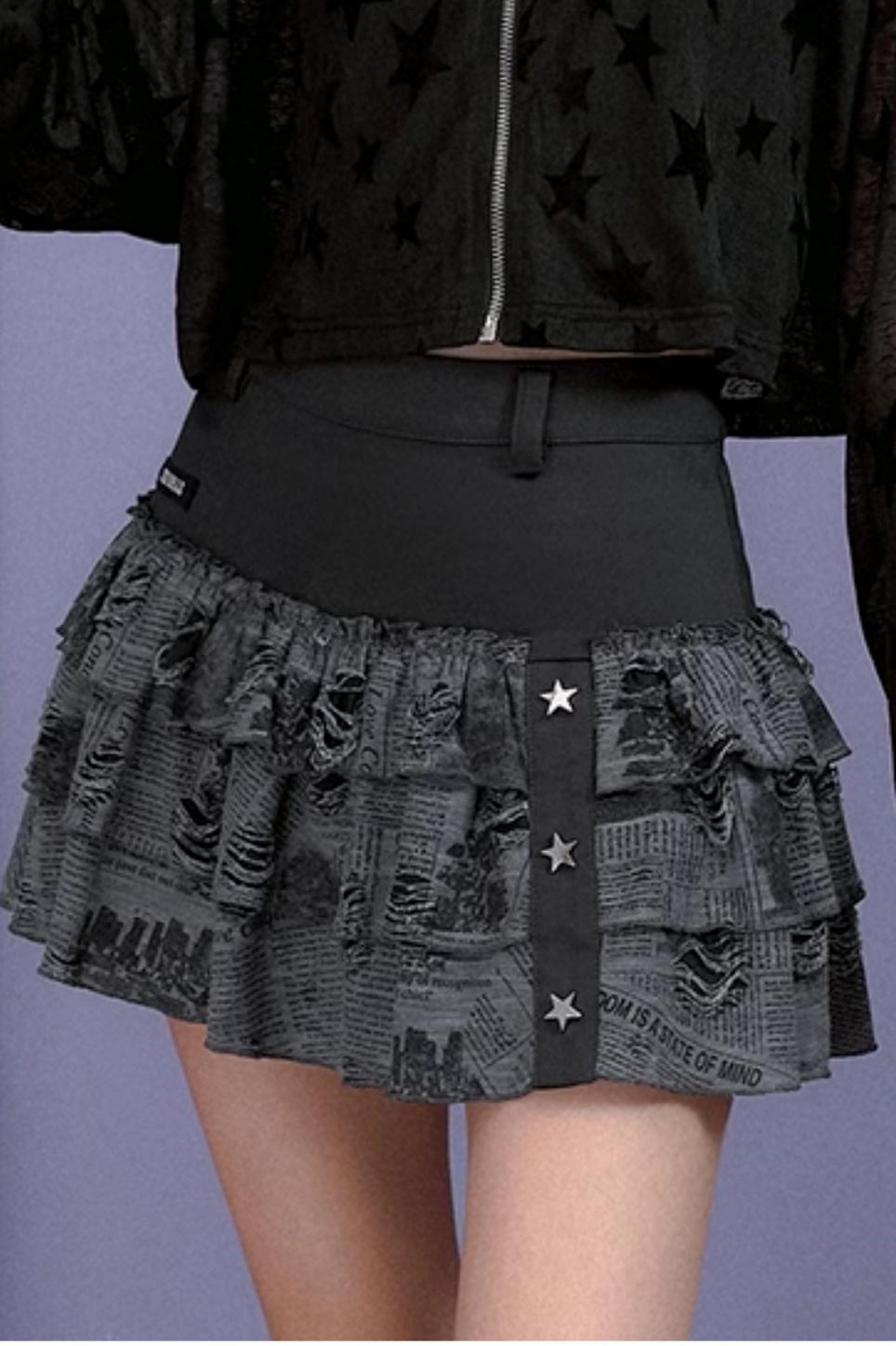 Newspaper Print Sweet Cool Babes Short Skirt