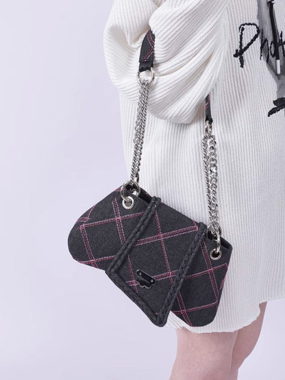 Plaid denim shoulder bag