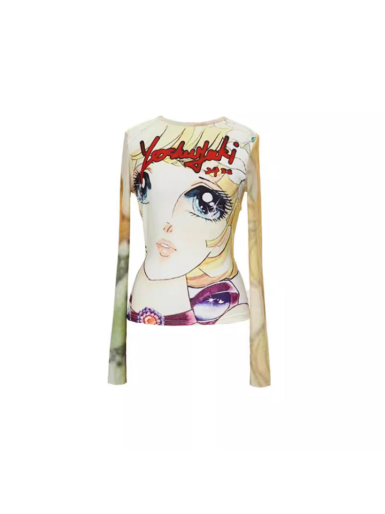 Cartoon print tight shirt