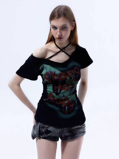 Hot Girl One Shoulder Short Sleeve T-Shirt