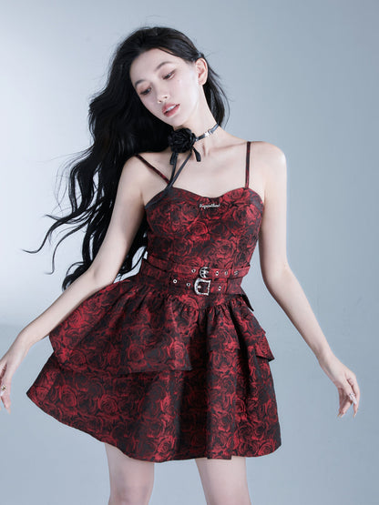 Rose Print Frilled Camisole Dress