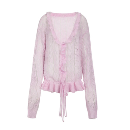 Knit Ruffled Cut Out Blouse