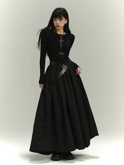 Luxury Long Sleeve Black Temperament Dress