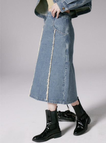 Retro raw denim skirt set