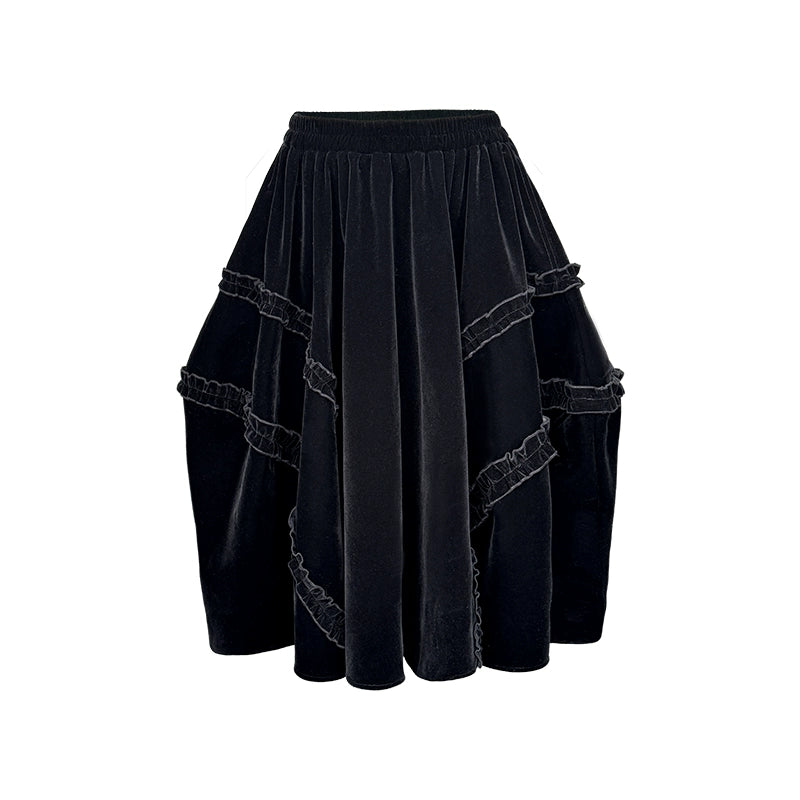 Velvet Ruffled Floral Skirt