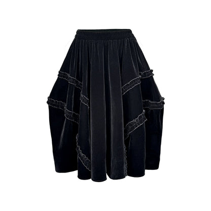 Velvet Ruffled Floral Skirt