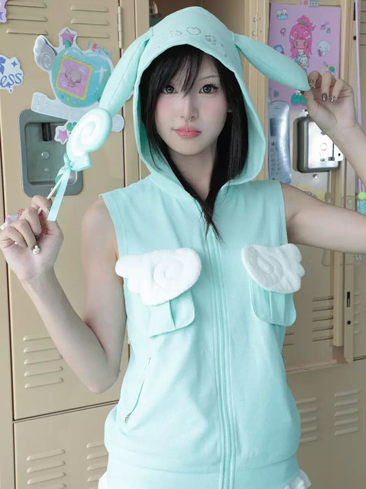 Bunny ears hooded vest jacket