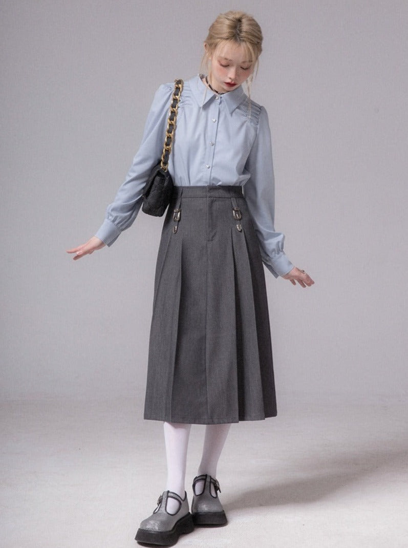 Japanese buckle-pressed pleated skirt