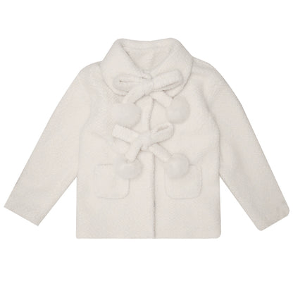 Bowknot Plush Ball Woolen Coat