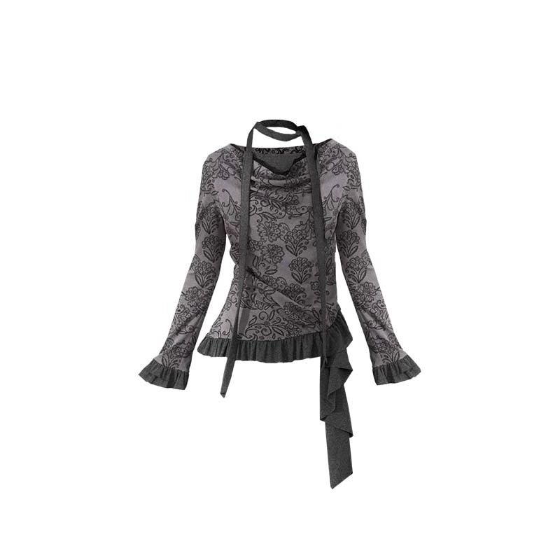 Swing Collar Ruffled Floral Lace Top