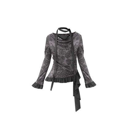 Swing Collar Ruffled Floral Lace Top