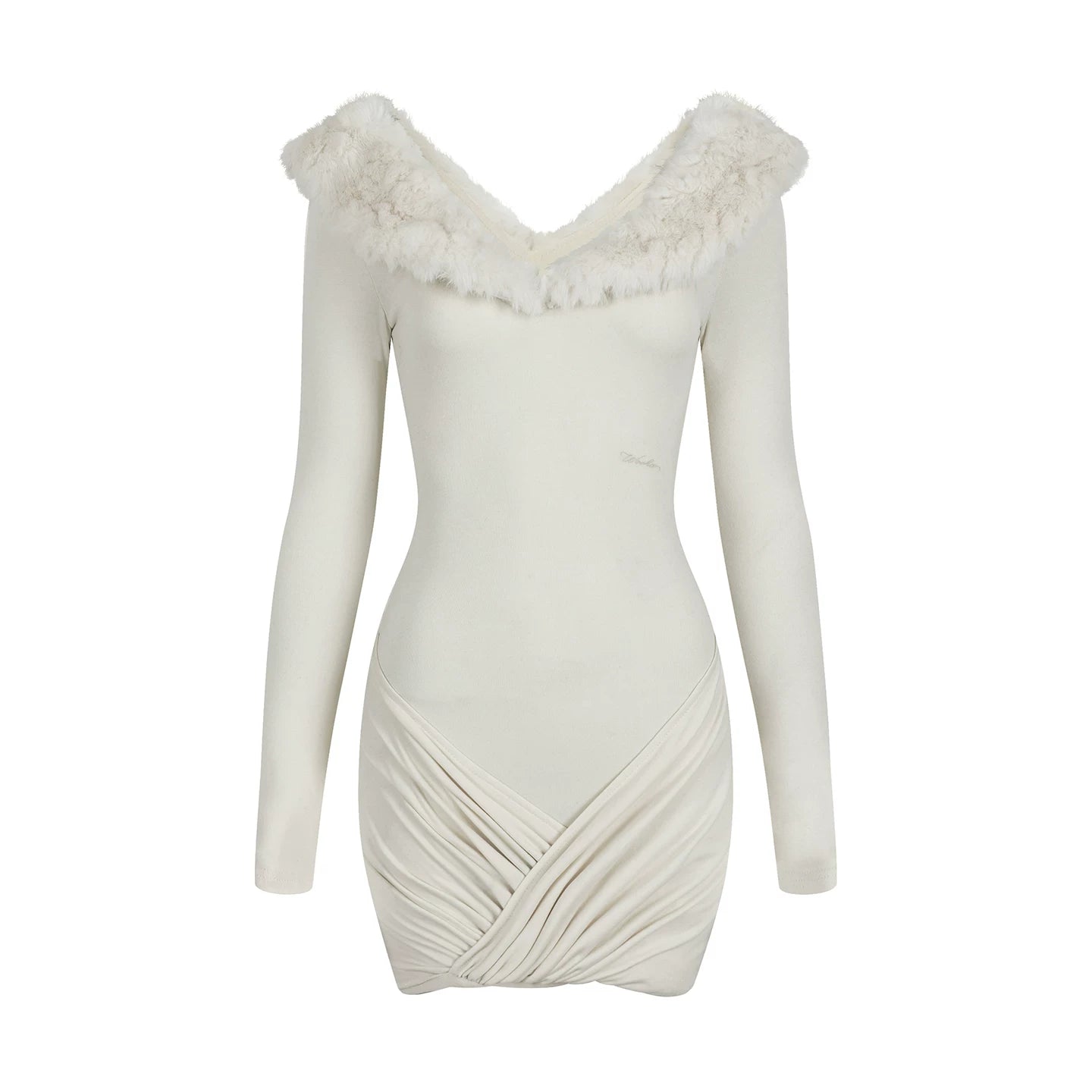 Furry V-Neck Slim Dress