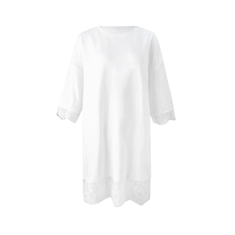 Patchwork Lace Crew Neck Long Top