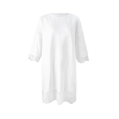 Patchwork Lace Crew Neck Long Top