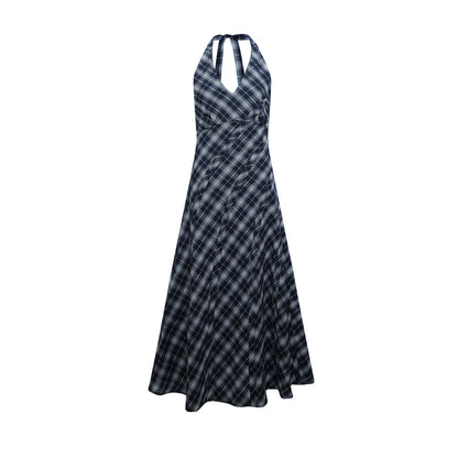 Plaid V-Neck Flutter Maxi Dress