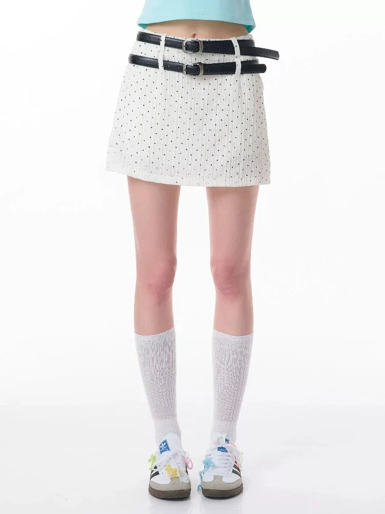 High waist slim A-line polka dot skirt