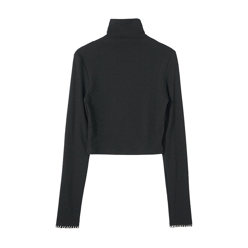 Wool Knit High Neck Slim Fit Tops