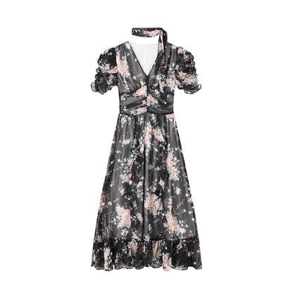 Pink Chiffon V-Neck Summer Dress