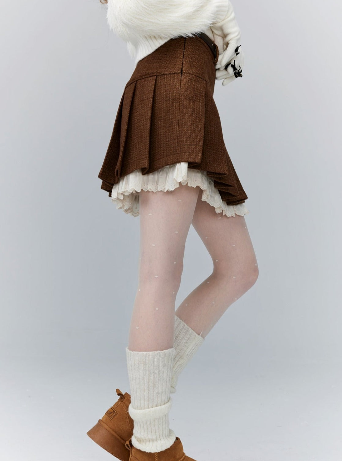 Brown Plaid Pleated Skirt