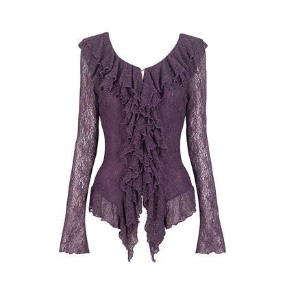 Summer Lace Ruffle Knit Top