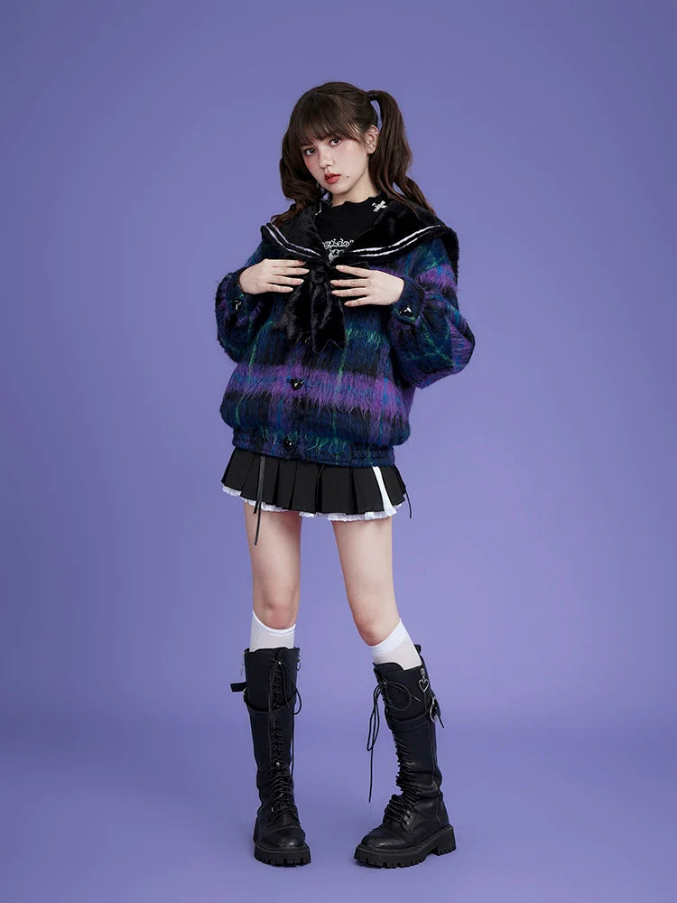 Plaid sailor collar jacket