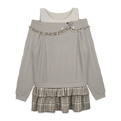 Sweet Brown Patchwprk Plaid Dress