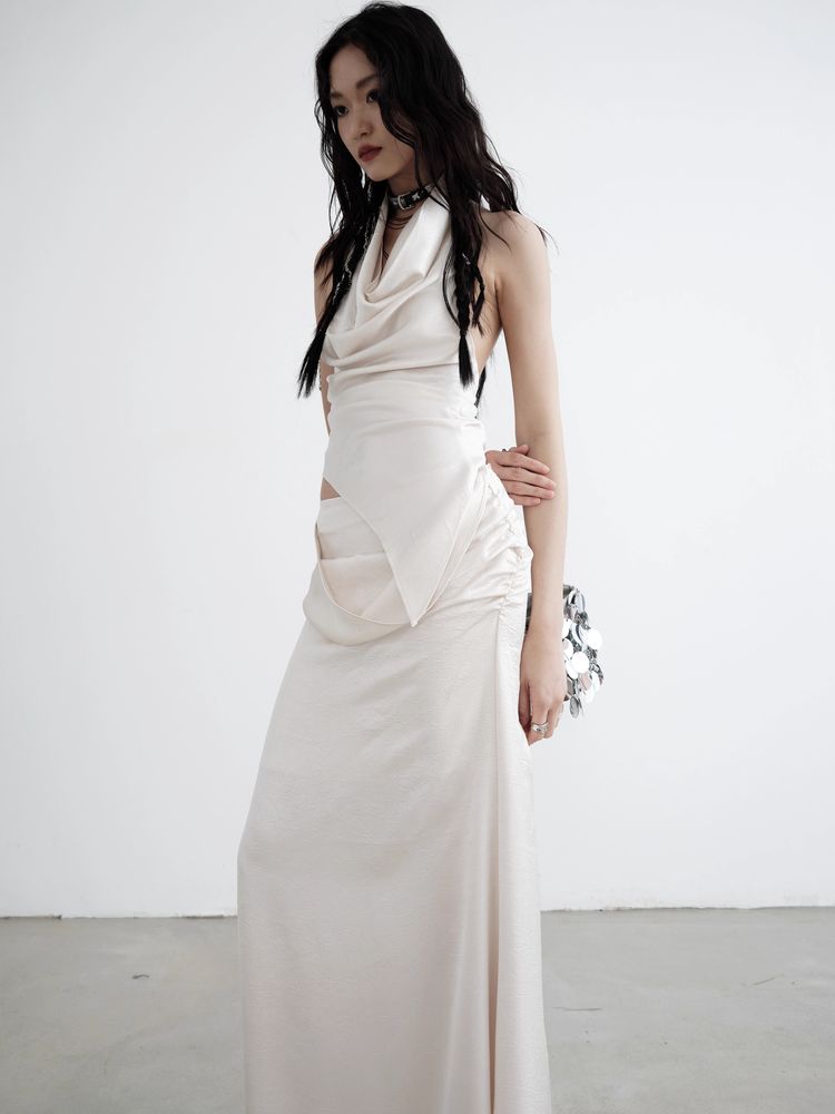 Two piece draped vest long skirt