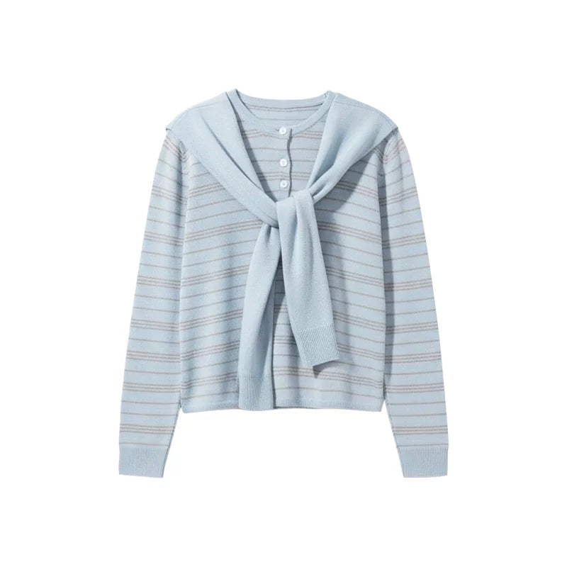 Striped Knit Shawl Sweater