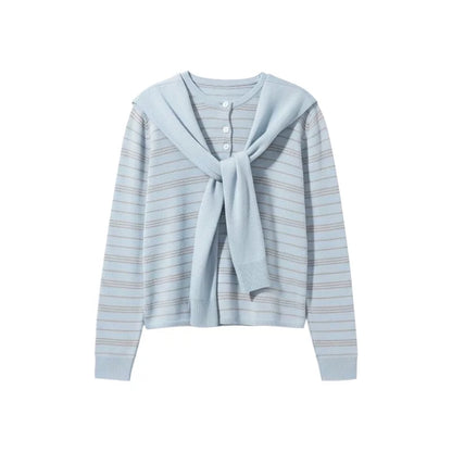 Striped Knit Shawl Sweater