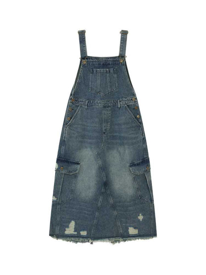 Loose denim suspender skirt