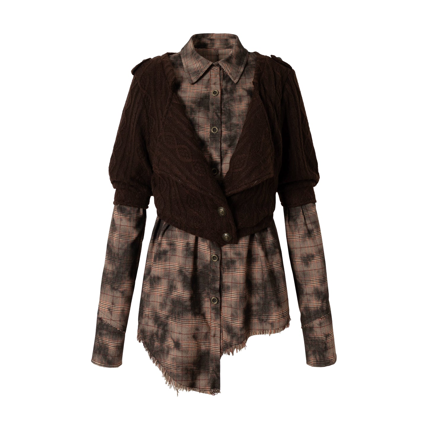 Plaid Knit Irregular Top