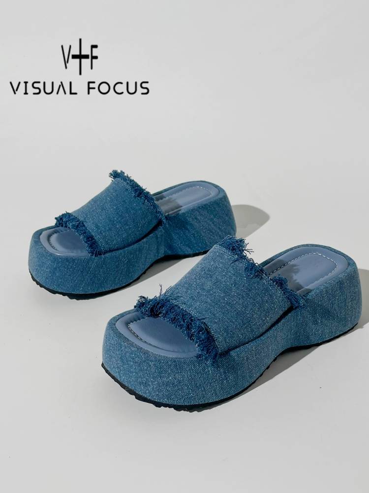 Denim platform sandals