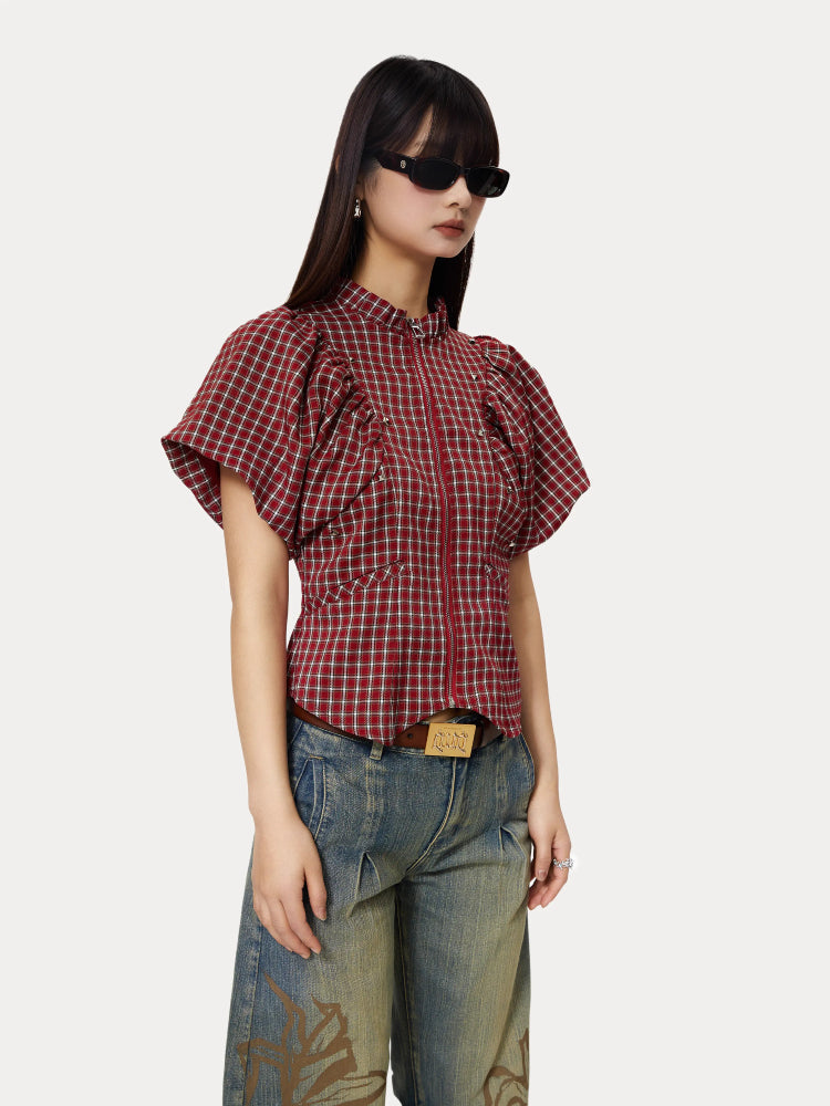 Plaid Short Sleeve Slim Fit Shirt