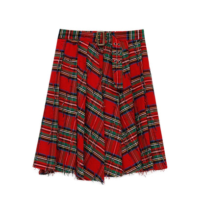 Classic Checkered Asymmetrical Pleated Skirt