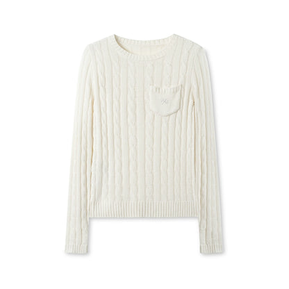 Cashmere Wool Cable Knit Top