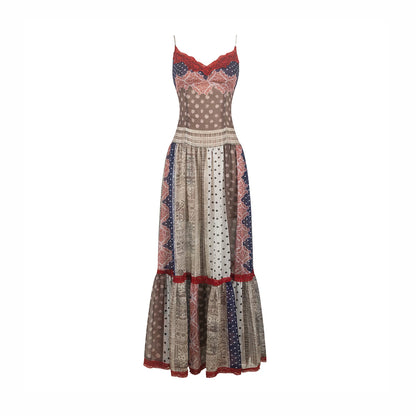 Retro Print Patchwork Dress