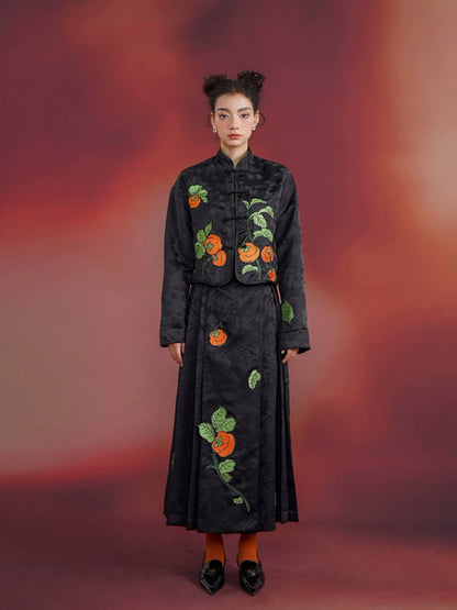 Chinese embroidery satin skirt