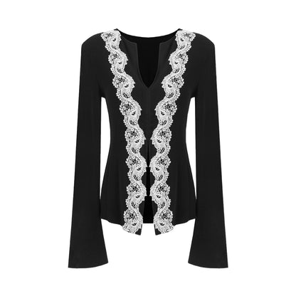 Lace Knitted V-Neck Sweater