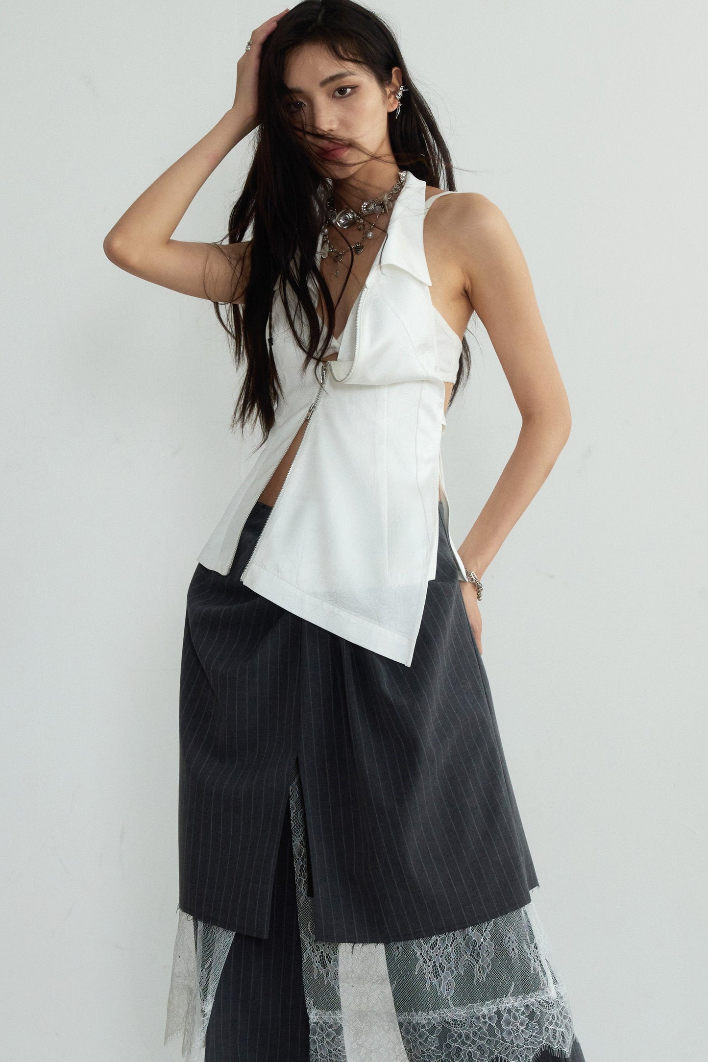 Textured Halterneck Backless Vest