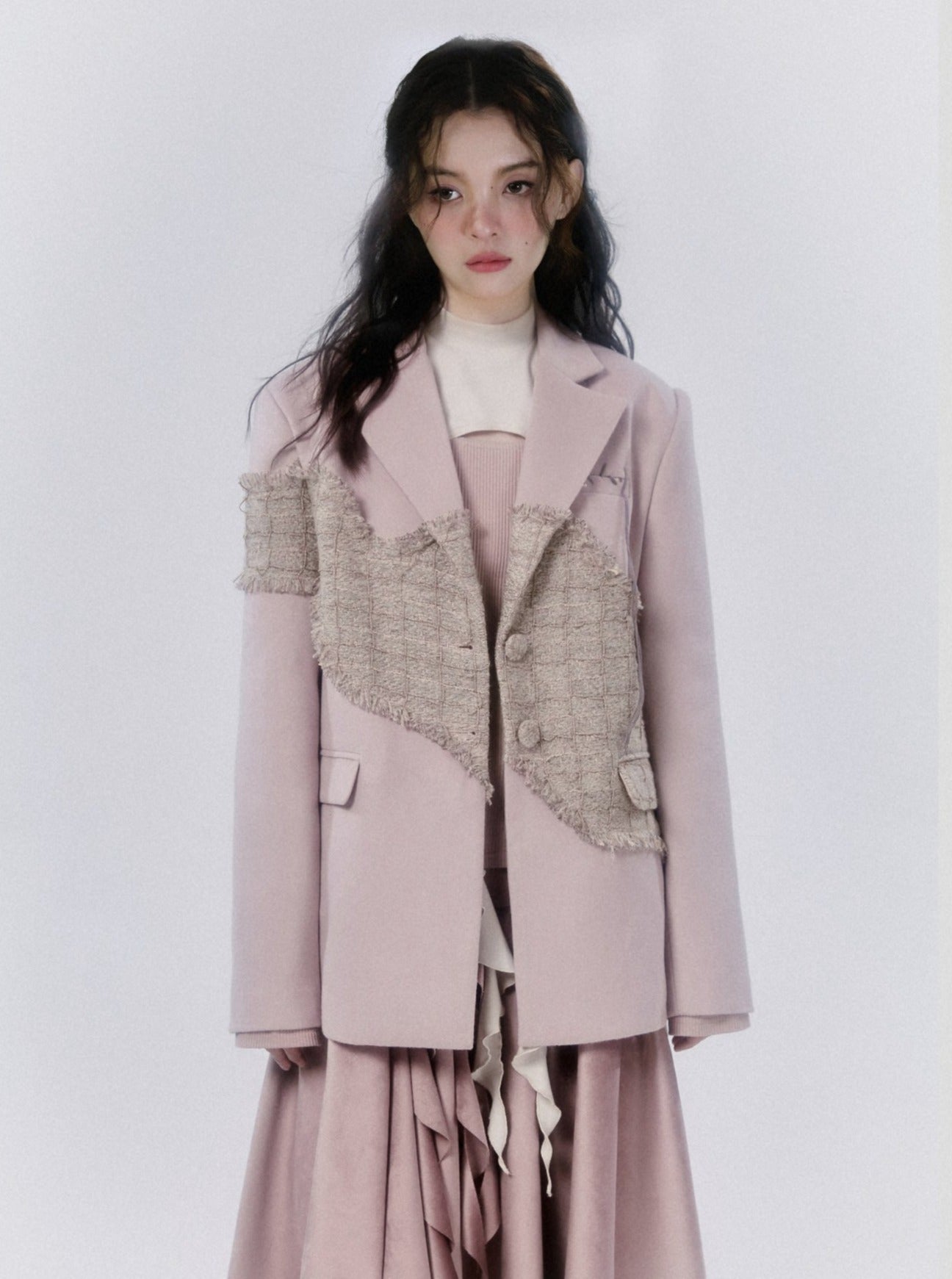 Pink Loose Stitching Blazer Coat