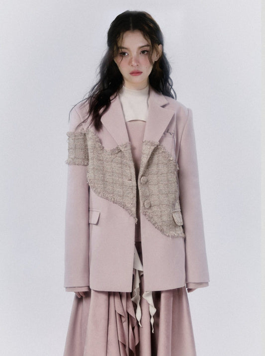 Pink Loose Stitching Blazer Coat