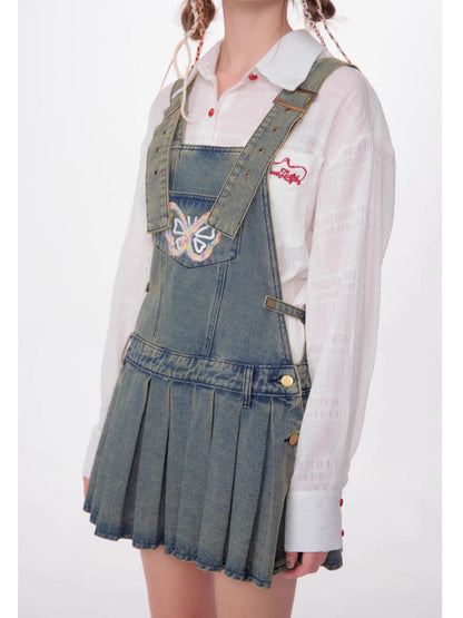 Denim suspender skirt