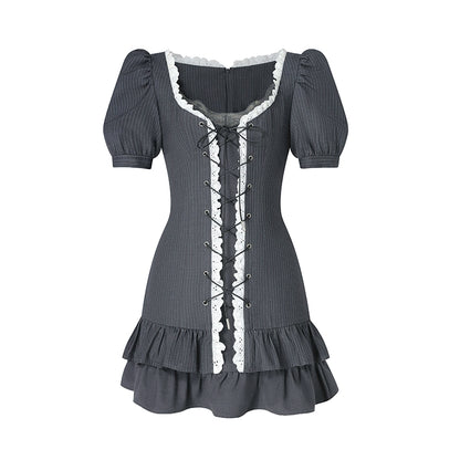 Lace Bubble Sleeve Dress