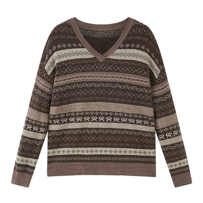 Fair Isle Jacquard V-Neck Top