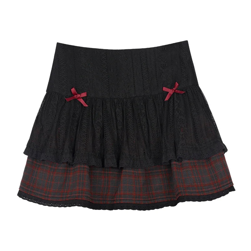 Asian Girl Red Plaid Skirt