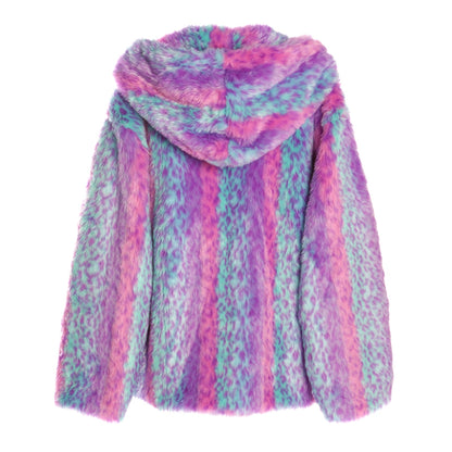 Colorful Leopard Fur Hooded Jacket