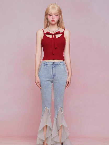 Red ribbon camisole top